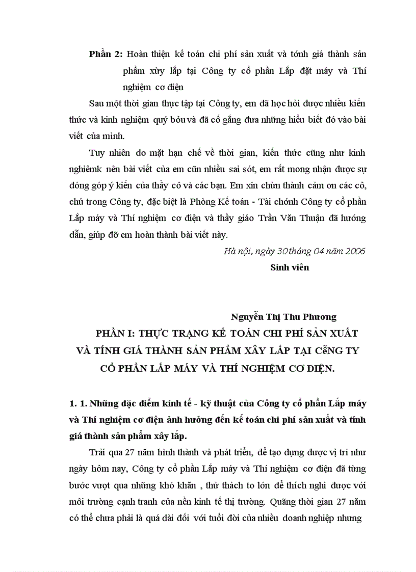 image for page Thực trạng kế toán chi phí sản xuất và tính giá thành sản phẩm xây lắp tại công ty cổ phẩn lắp máy và thí nghiệm cơ điện