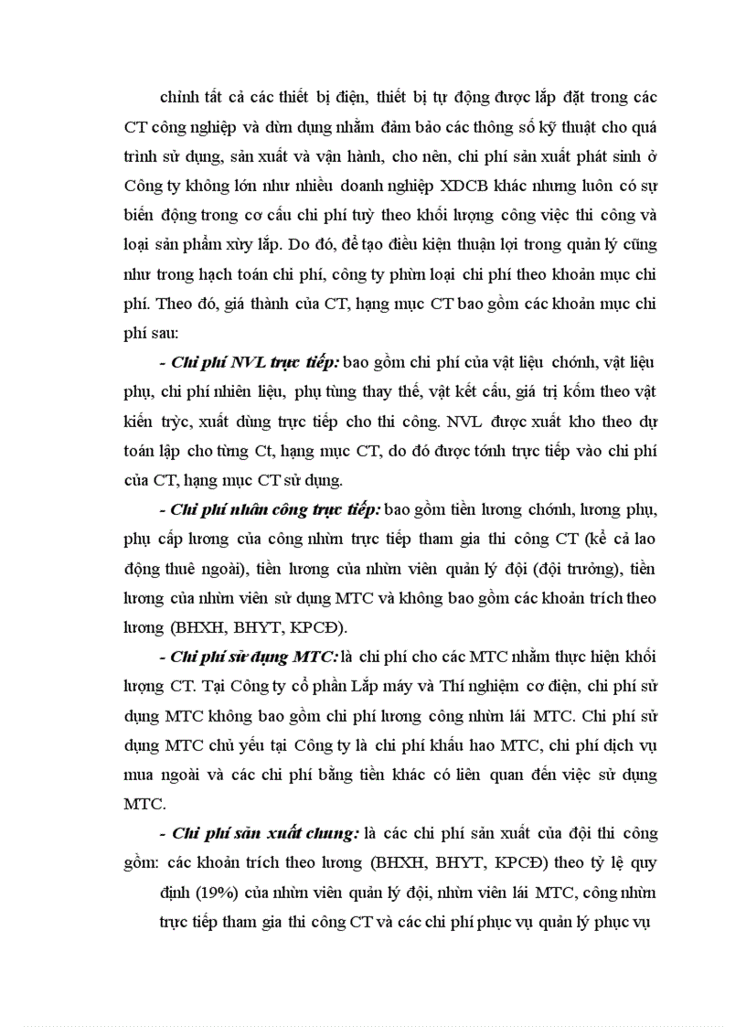 image for page Thực trạng kế toán chi phí sản xuất và tính giá thành sản phẩm xây lắp tại công ty cổ phẩn lắp máy và thí nghiệm cơ điện