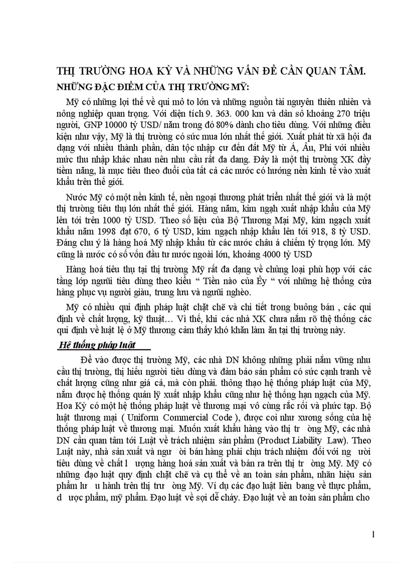 image for page Thị trường Hoa Kỳ và những vấn đề cần quan tâm