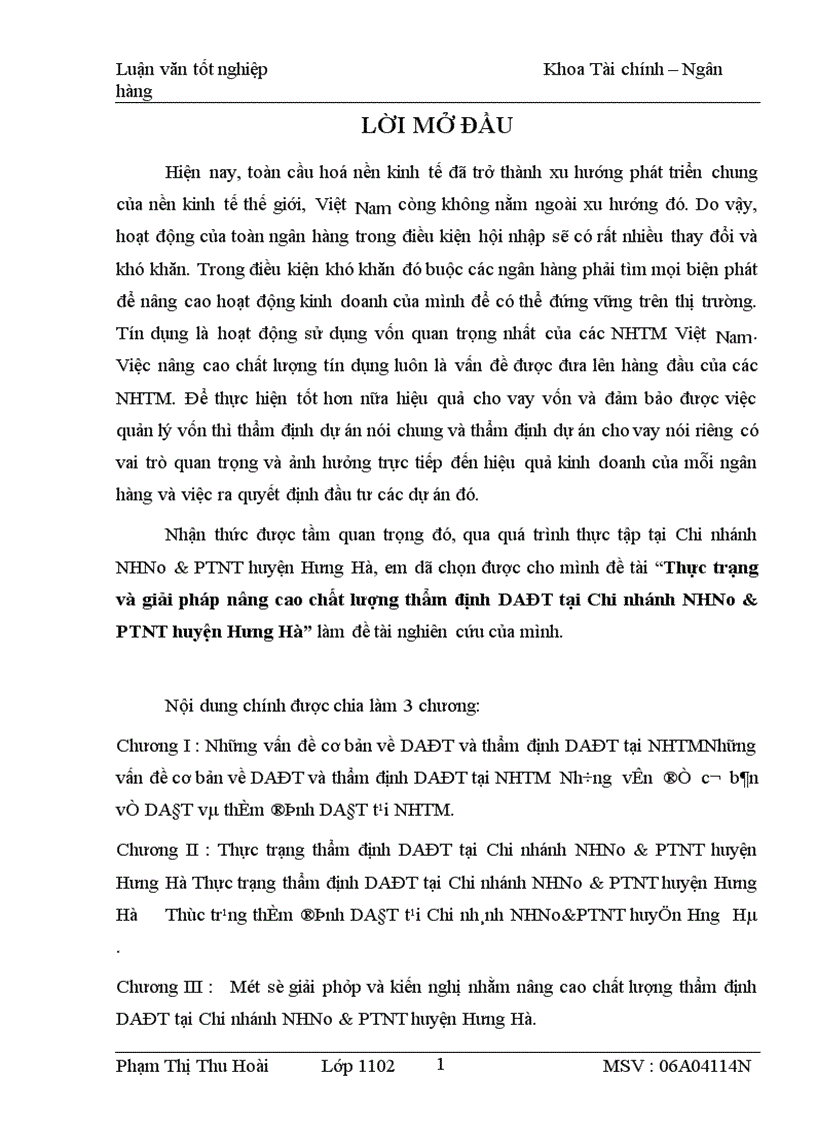 image for page Thực trạng và giải pháp nâng cao chất lượng thẩm định DAĐT tại Chi nhánh NHNo&PTNT huyện Hưng Hà