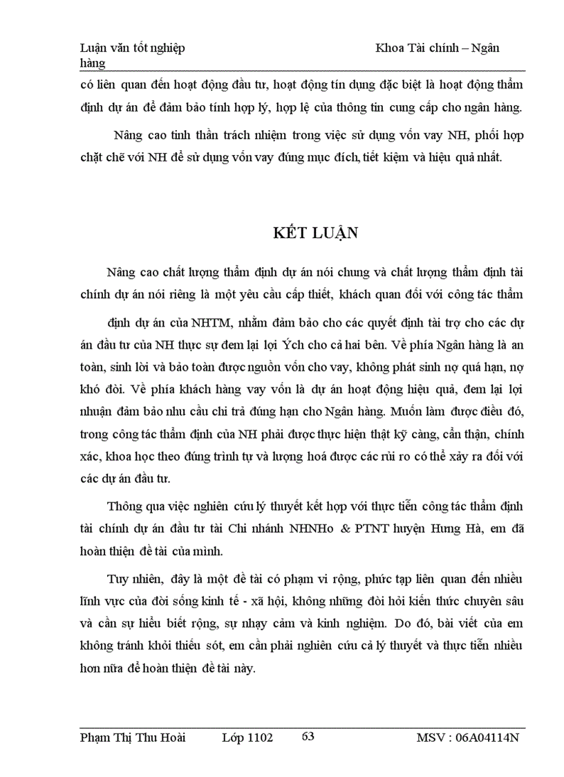 image for page Thực trạng và giải pháp nâng cao chất lượng thẩm định DAĐT tại Chi nhánh NHNo&PTNT huyện Hưng Hà