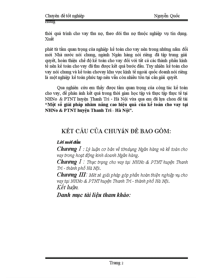 image for page Một số giải pháp nhằm nâng cao hiệu quả của kế toán cho vay tại NHNo&PTNT huyện Thanh Trì - Hà Nội