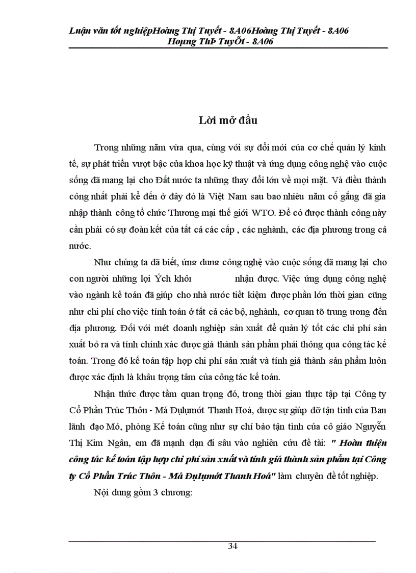 image for page Hoàn thiện công tác kế toán tập hợp chi phí sản xuất và tính giá thành sản phẩm tại Công ty Cổ Phần Trúc Thôn - Mỏ Đôlômít Thanh Hoá