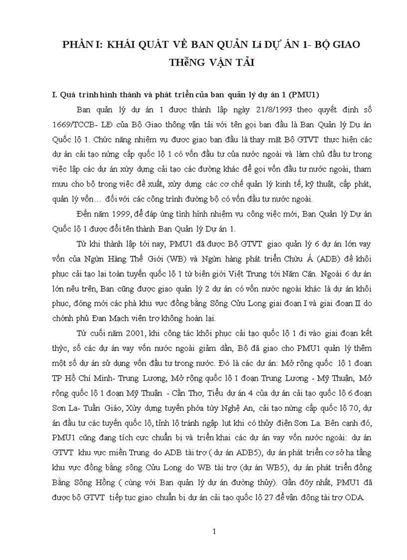 image for page Khái quát về ban quản lý dự án 1- bộ giao thông vận tải