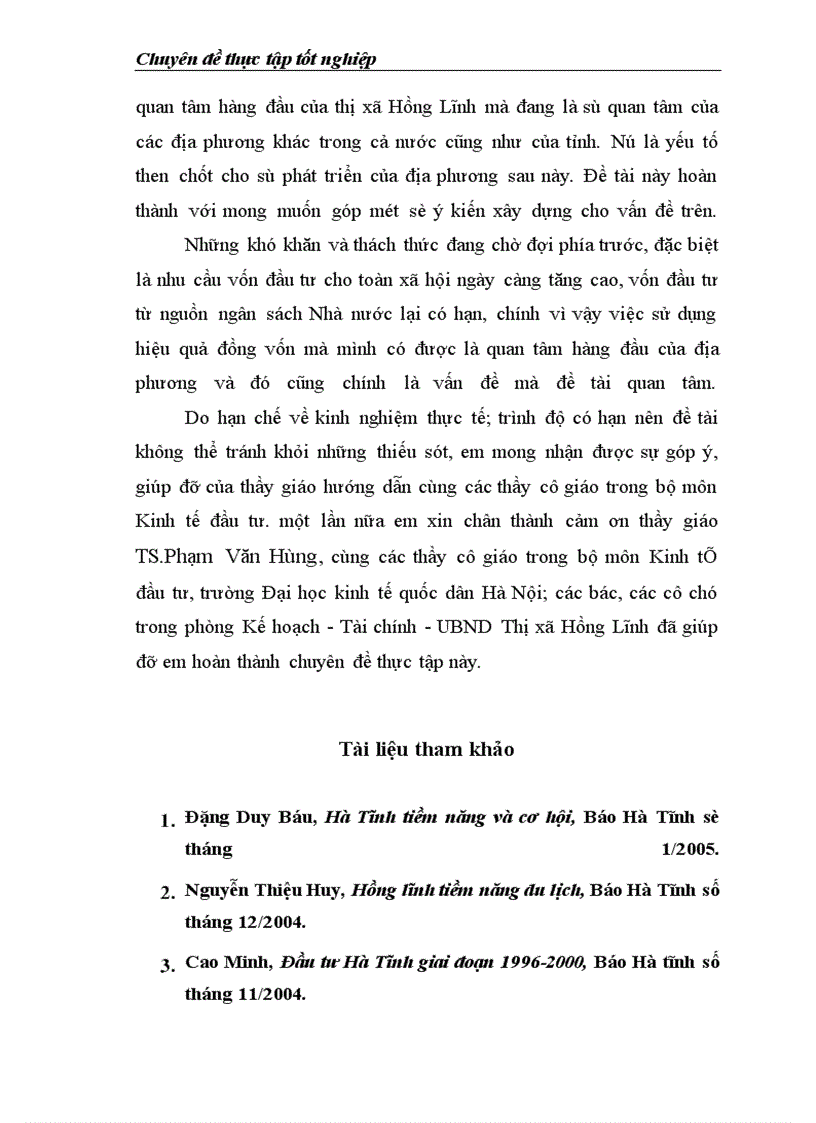 image for page Thực trạng và giải pháp sử dụng hiệu quả vốn đầu tư từ ngân sách cho đầu tư phát triển trên địa bàn thị xã Hồng Lĩnh (tỉnh Hà Tĩnh) giai đoạn 2000 - 2010