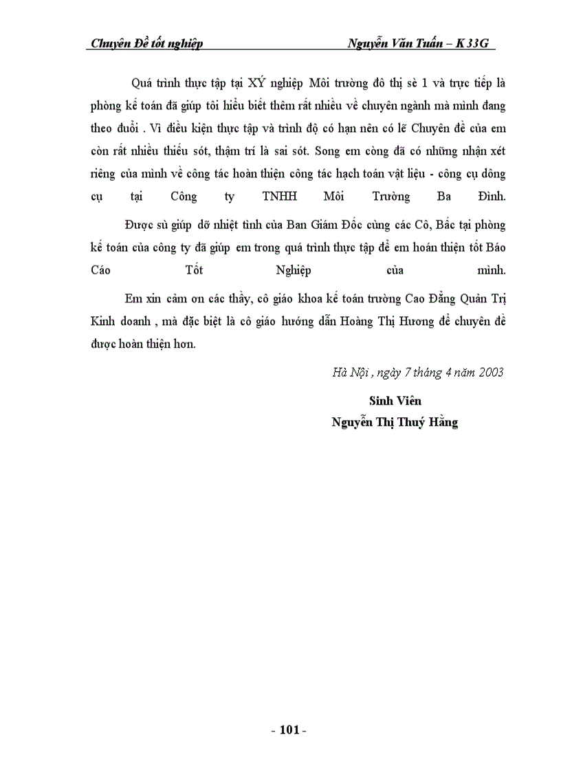 image for page Kế toán vật liệu - công cụ dụng cụ tại Công ty Môi Trường Ba Đình