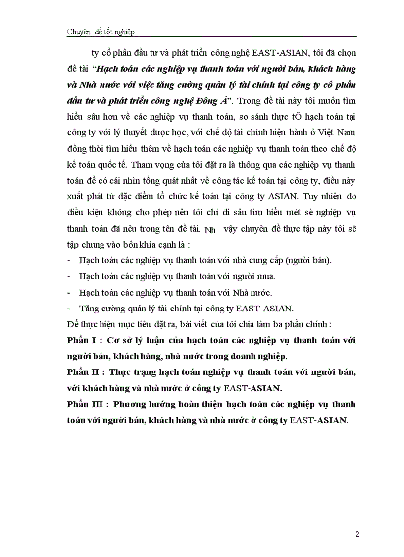 image for page Hạch toán các nghiệp vụ thanh toán với người bán, khách hàng và Nhà nước với việc tăng cường công tác quản lý tài chính tại công ty cổ phần đầu tư và phát triển công nghệ Đông á
