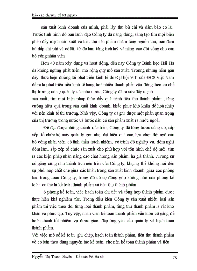 image for page Tổ chức kế toán thành phẩm, tiêu thụ thành phẩm và xác định kết quả sản xuất kinh doanh ở Công ty Bánh kẹo Hải Hà