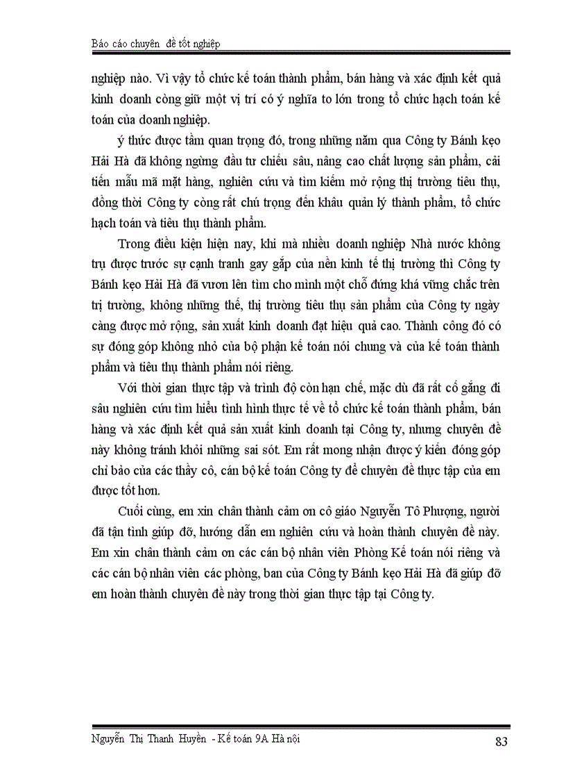 image for page Tổ chức kế toán thành phẩm, tiêu thụ thành phẩm và xác định kết quả sản xuất kinh doanh ở Công ty Bánh kẹo Hải Hà