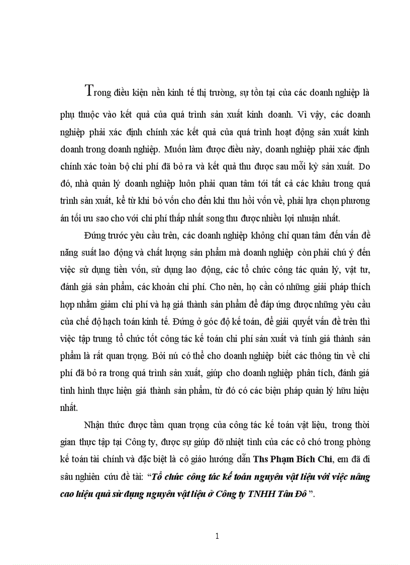 image for page Tổ chức công tác kế toán nguyên vật liệu với việc nâng cao hiệu quả sử dụng nguyên vật liệu ở Công ty TNHH Tân Đô