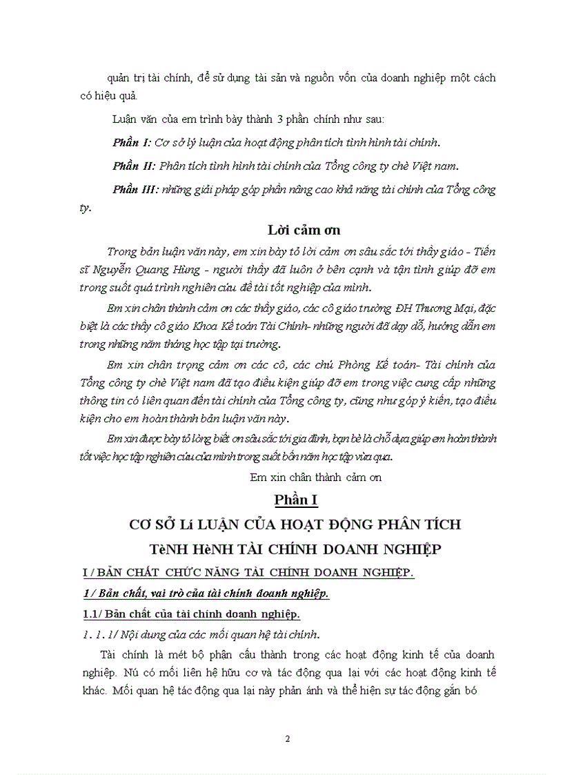 image for page Phân tích tình hình tài chính doanh nghiệp và những giải pháp góp phần nâng cao khả năng tài chính của Tổng công ty chè Việt nam