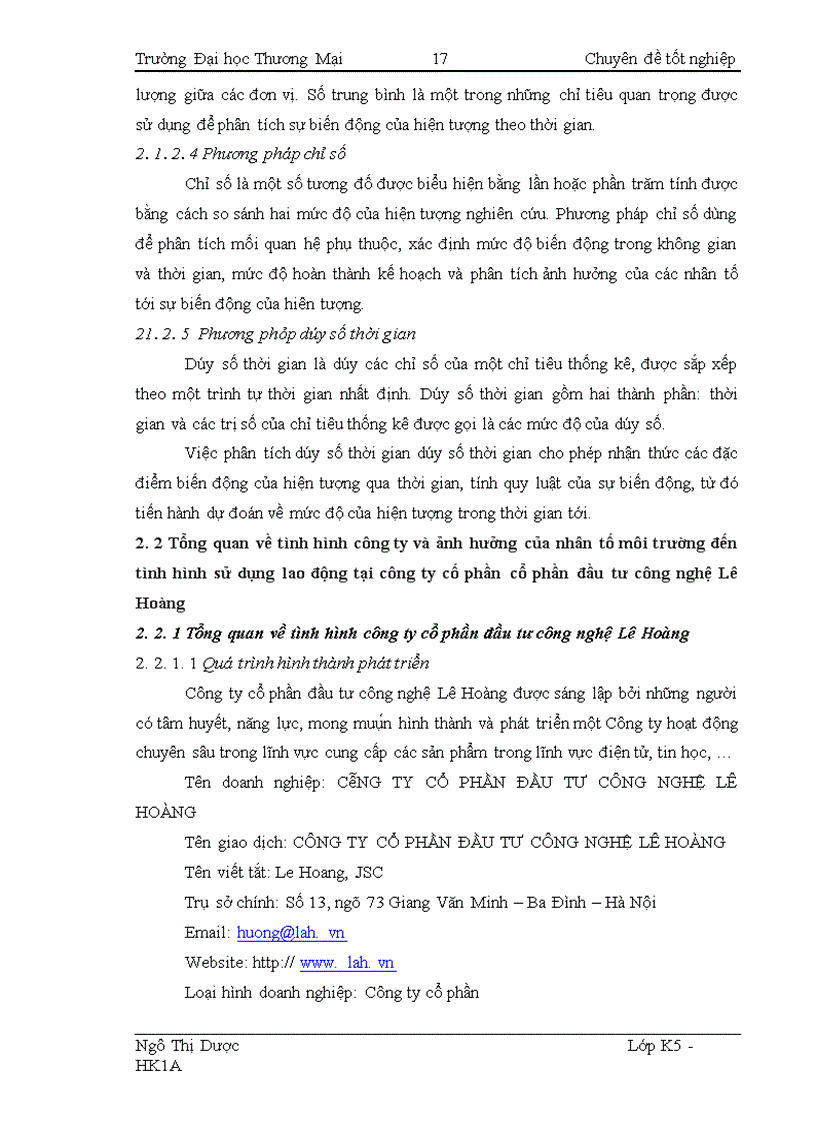 image for page Phân tích thống kê tình hình sử dụng lao động tại Công ty Cổ phần đầu tư Công nghệ Lê Hoàng