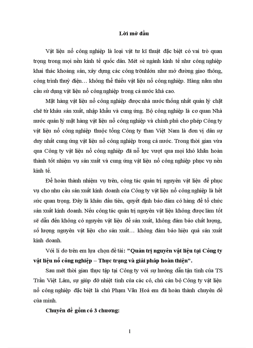 image for page Quản trị nguyên vật liệu tại Công ty vật liệu nổ công nghiệp – Thực trạng và giải pháp hoàn thiện