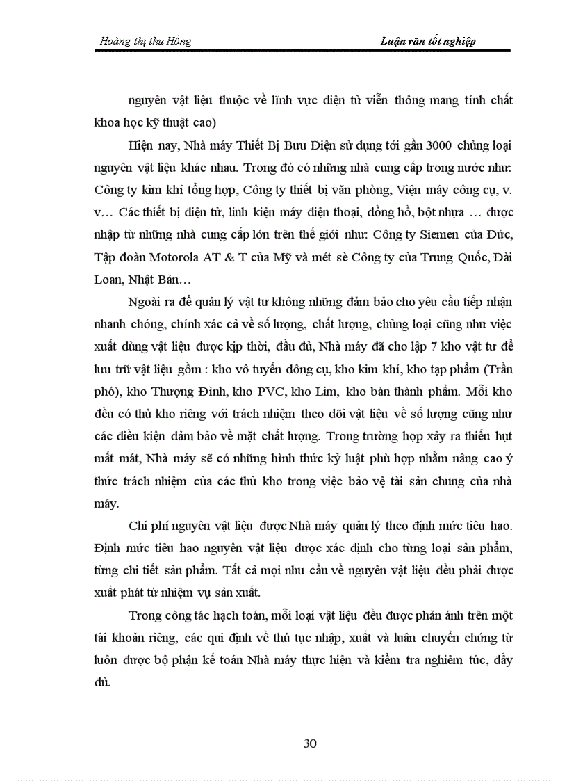 image for page Tình hình thực tế về công tác kế toán nguyên vật liệu tại nhà máy thiết bị bưu điện Hà nội