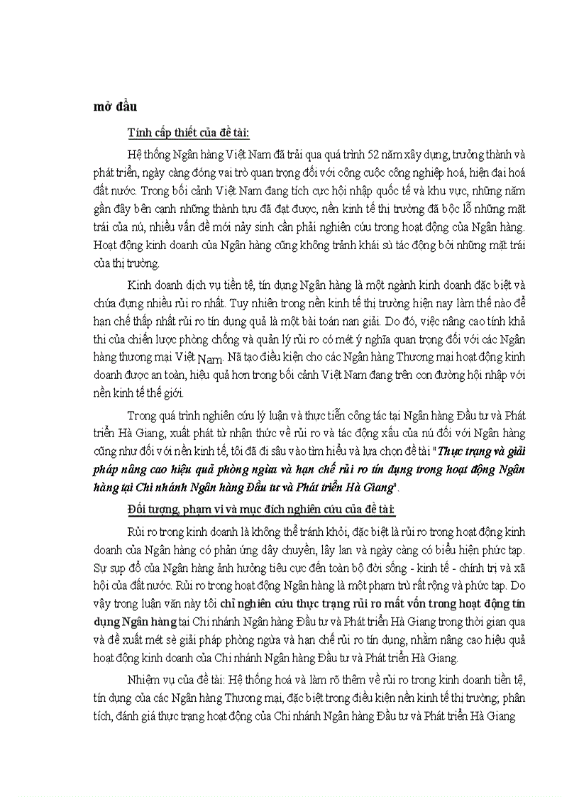 image for page Thực trạng và giải pháp nâng cao hiệu quả phòng ngừa và hạn chế rủi ro tín dụng trong hoạt động Ngân hàng tại Chi nhánh Ngân hàng Đầu tư và Phát triển Hà Giang