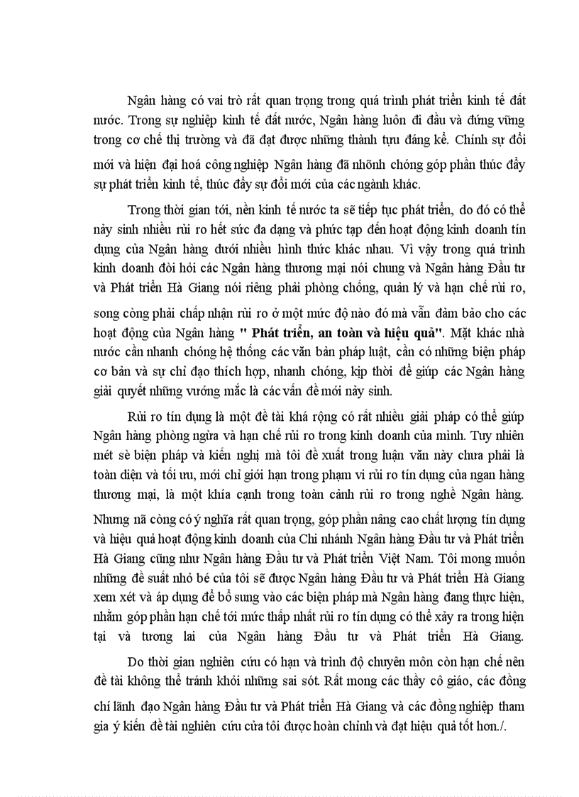 image for page Thực trạng và giải pháp nâng cao hiệu quả phòng ngừa và hạn chế rủi ro tín dụng trong hoạt động Ngân hàng tại Chi nhánh Ngân hàng Đầu tư và Phát triển Hà Giang