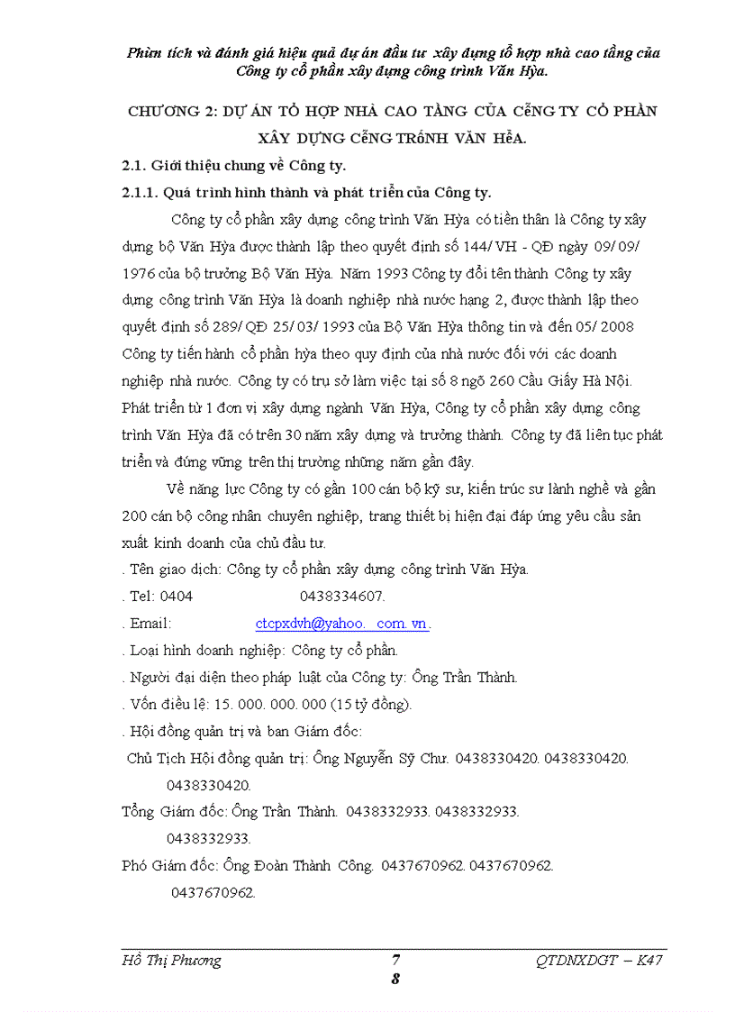 image for page Phân tích và đánh giá hiệu quả dự án đầu tư xây dựng tổ hợp nhà cao tầng của Công ty cổ phần xây dựng công trình Văn Hóa