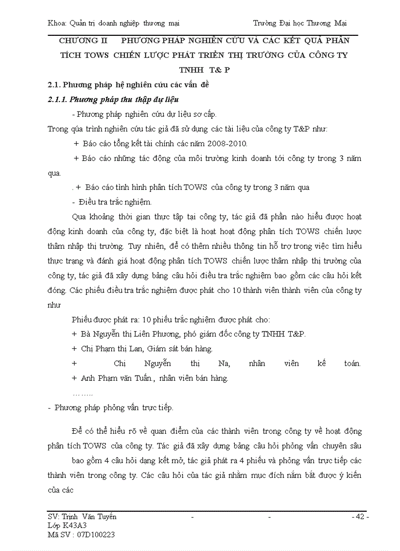 image for page Phân tích TOWS chiến lược phát triển thị trường của Công ty T & P