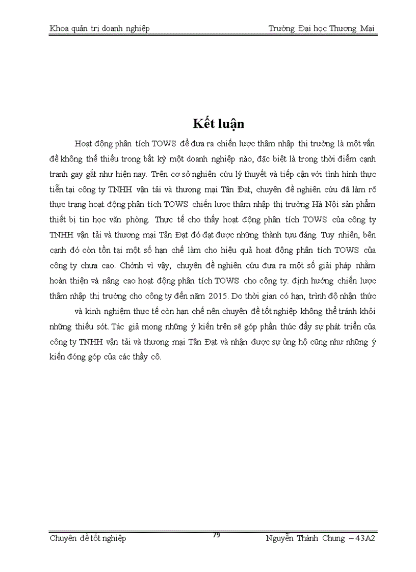 image for page Phân tích TOWS chiến lược thâm nhập thị trường Hà Nội sản phẩm thiết bị tin học văn phòng của công ty TNHH vận tải và thương mại Tân Đạt