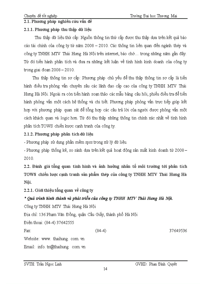 image for page Phân tích TOWS chiến lược cạnh tranh sản phẩm thép của công ty TNHH MTV Thái Hưng Hà Nội