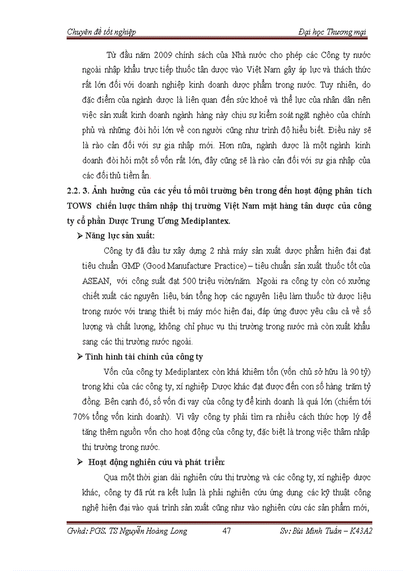 image for page Phân tích tows chiến lược thâm nhập thị trường việt nam mặt hàng tân dược của công ty cổ phần dược trung ương mediplantex