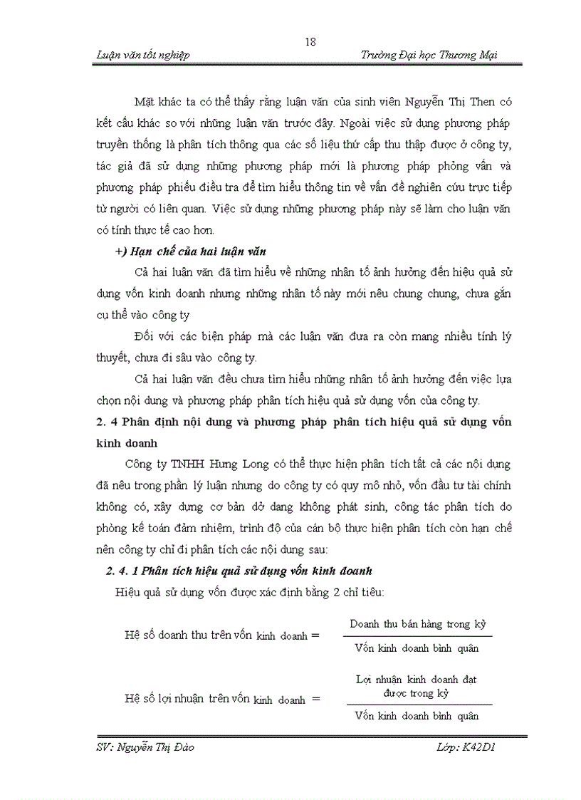 image for page Hoàn thiện nội dung và phương pháp phân tích hiệu quả sử dụng vốn kinh doanh tại công ty TNHH Hưng Long