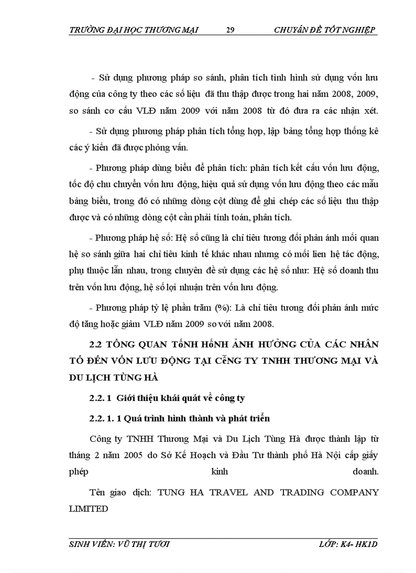 image for page Phân tích hiệu quả sử dụng vốn lưu động tại Công ty TNHH Thương mại và Du lịch Tùng Hà