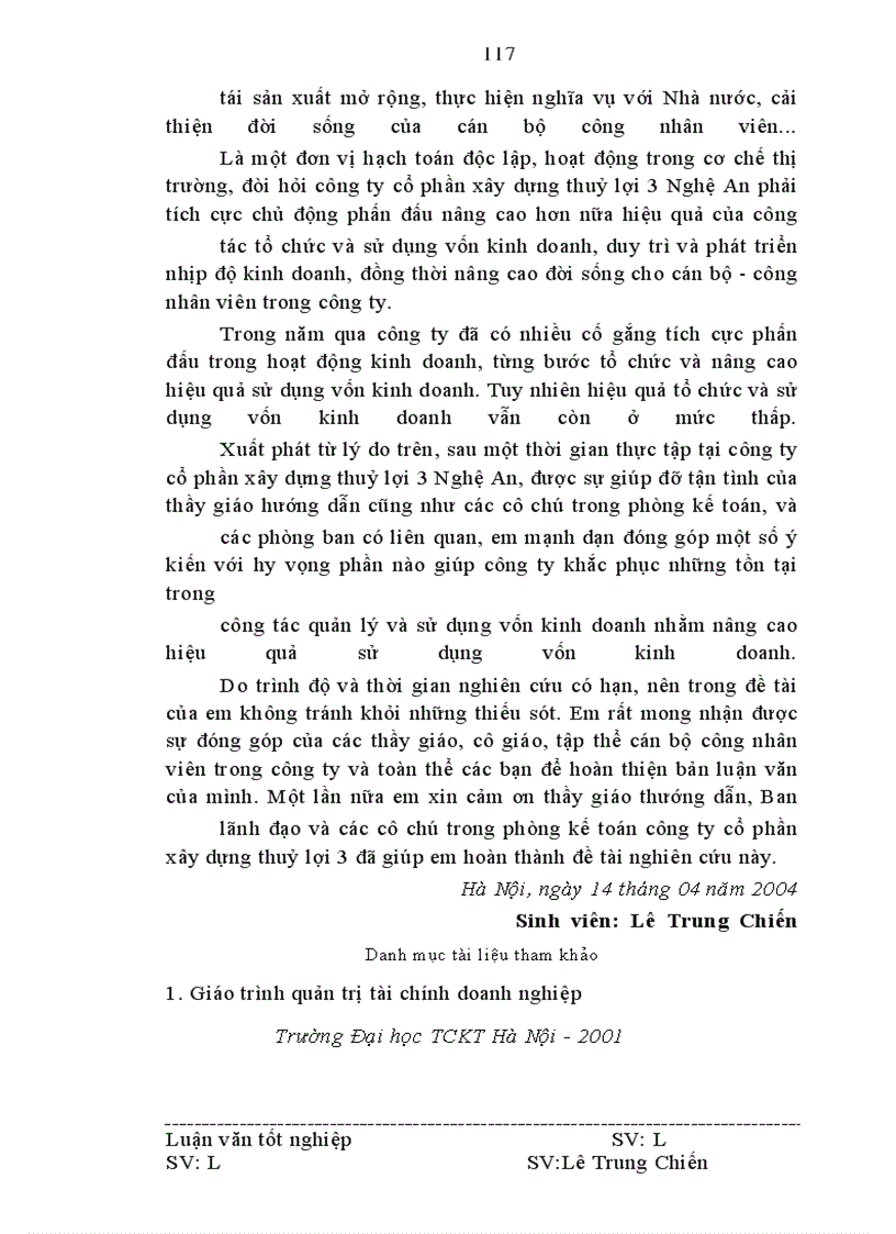 image for page Vốn kinh doanh và các biện pháp nâng cao hiệu quả tổ chức và sử dụng vốn kinh doanh ở Công ty cổ phần xây dựng thuỷ lợi 3 Nghệ An