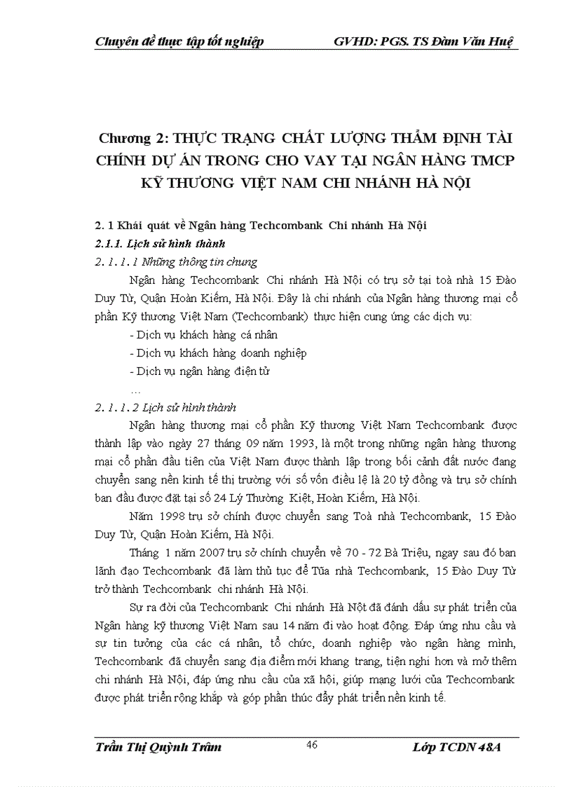 image for page Nâng cao chất lượng thẩm định tài chính dự án trong cho vay tại Ngân hàng TMCP Kỹ thương Việt Nam Chi nhánh Hà Nội