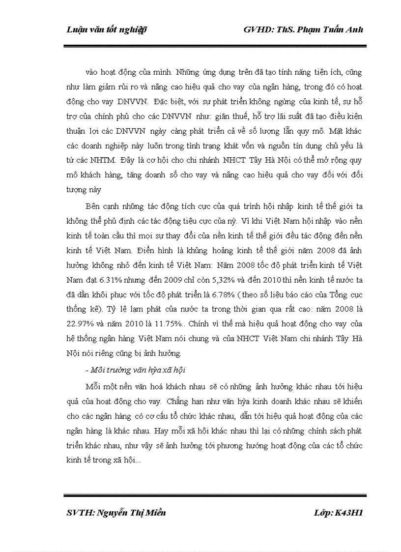 image for page Nâng cao hiệu quả cho vay DNVVN tại Ngân hàng TMCP Công Thương Việt Nam chi nhánh Tây Hà Nội