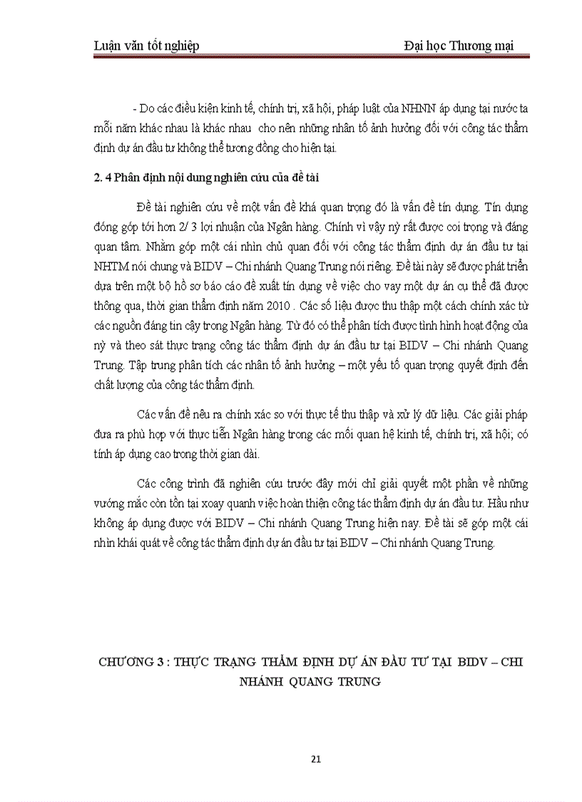 image for page Một số giải pháp nhằm hoàn thiện công tác thẩm định dự án đầu tư tại BIDV – Chi nhánh Quang Trung