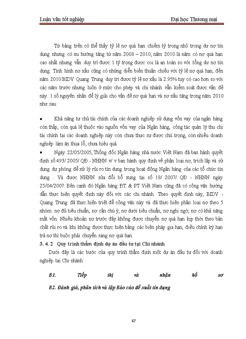image for page Một số giải pháp nhằm hoàn thiện công tác thẩm định dự án đầu tư tại BIDV – Chi nhánh Quang Trung