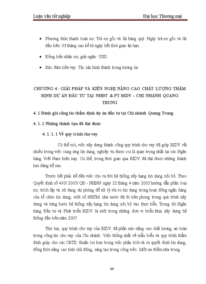 image for page Một số giải pháp nhằm hoàn thiện công tác thẩm định dự án đầu tư tại BIDV – Chi nhánh Quang Trung
