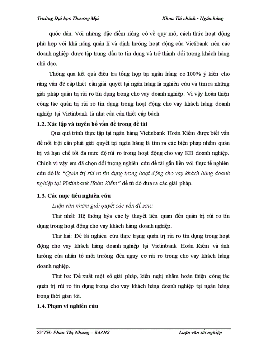 image for page Quản trị rủi ro tín dụng trong hoạt động cho vay khách hàng doanh nghiệp tại Vietinbank Hoàn Kiếm