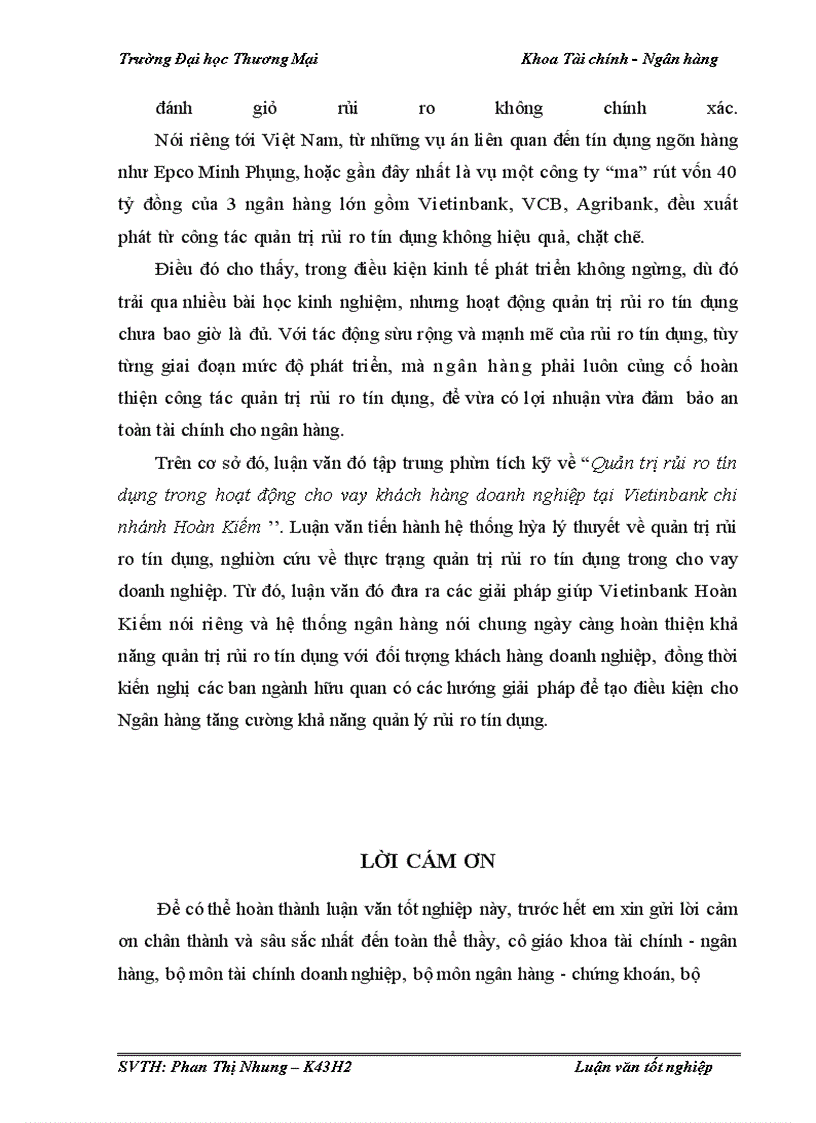 image for page Quản trị rủi ro tín dụng trong hoạt động cho vay khách hàng doanh nghiệp tại Vietinbank Hoàn Kiếm