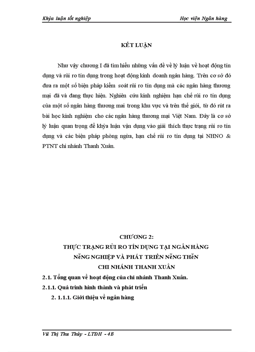 image for page Giải pháp phòng ngừa và hạn chế rủi ro tín dụng tại NHNo&PTNT chi nhánh Thanh Xuân