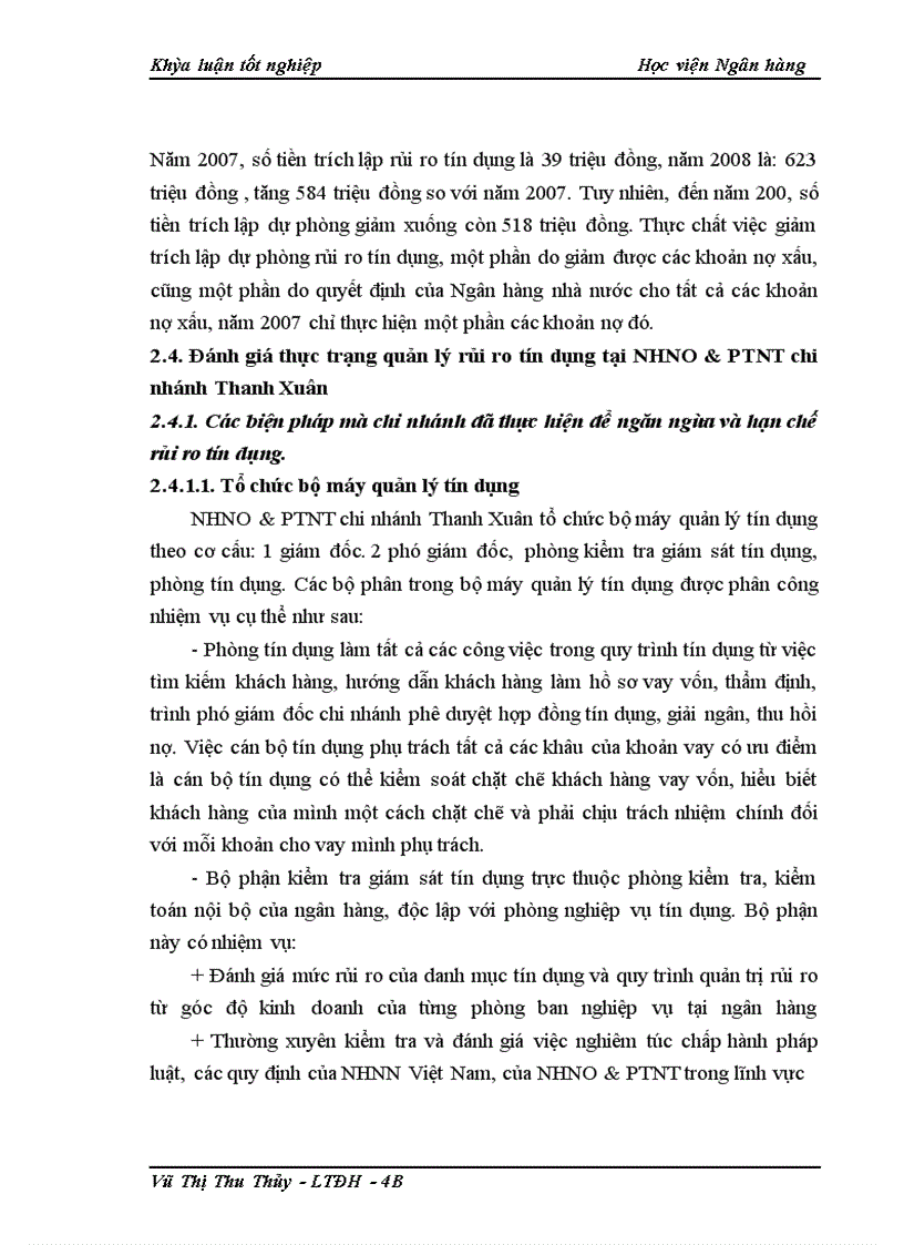 image for page Giải pháp phòng ngừa và hạn chế rủi ro tín dụng tại NHNo&PTNT chi nhánh Thanh Xuân