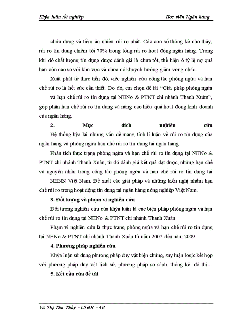 image for page Giải pháp phòng ngừa và hạn chế rủi ro tín dụng tại NHNo&PTNT chi nhánh Thanh Xuân