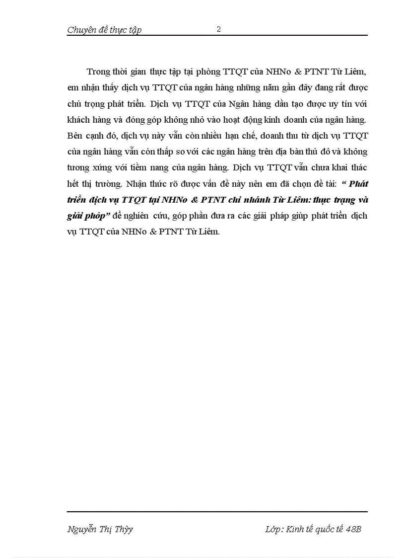 image for page Phát triển dịch vụ thanh toán quốc tế tại NHNo&PTNT Từ Liêm- Thực trạng và giải pháp