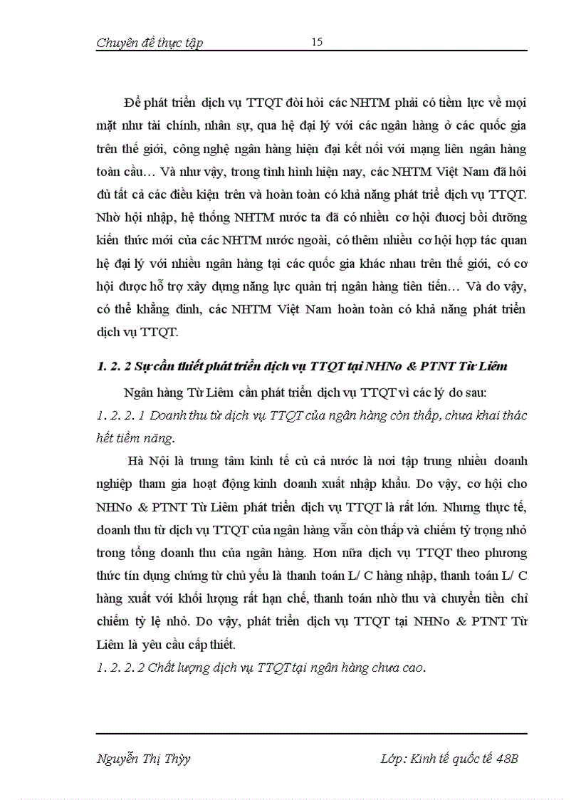 image for page Phát triển dịch vụ thanh toán quốc tế tại NHNo&PTNT Từ Liêm- Thực trạng và giải pháp