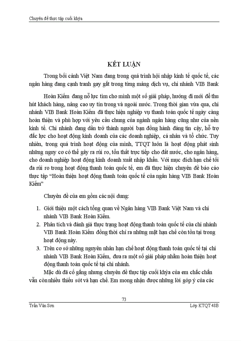 image for page Hoàn thiện hệ thống thanh toán quốc tế của ngân hàng VIB Bank Hoàn Kiếm
