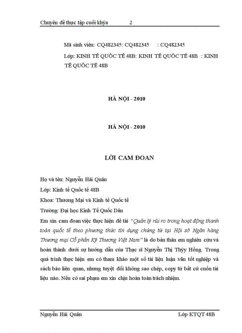 image for page Quản lý rủi ro trong hoạt động thanh toán quốc tế theo phương thức tín dụng chứng từ tại Hội sở Ngân hàng Thương mại Cổ phần Kỹ Thương Việt Nam