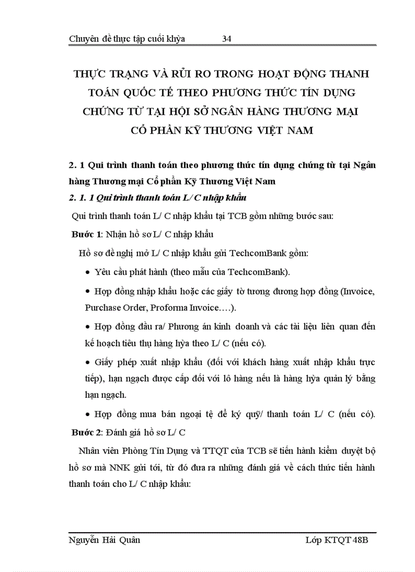 image for page Quản lý rủi ro trong hoạt động thanh toán quốc tế theo phương thức tín dụng chứng từ tại Hội sở Ngân hàng Thương mại Cổ phần Kỹ Thương Việt Nam
