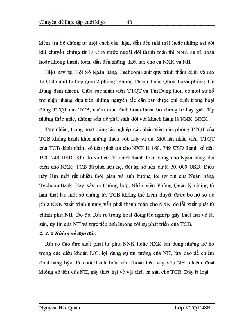 image for page Quản lý rủi ro trong hoạt động thanh toán quốc tế theo phương thức tín dụng chứng từ tại Hội sở Ngân hàng Thương mại Cổ phần Kỹ Thương Việt Nam