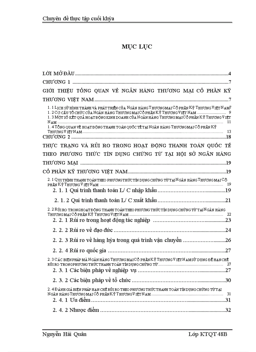 image for page Quản lý rủi ro trong hoạt động thanh toán quốc tế theo phương thức tín dụng chứng từ tại Hội sở Ngân hàng Thương mại Cổ phần Kỹ Thương Việt Nam