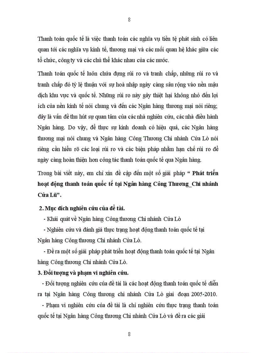 image for page Phát triển hoạt động thanh toán quốc tế tại Ngân hàng Công Thương Chi nhánh Cửa Lò