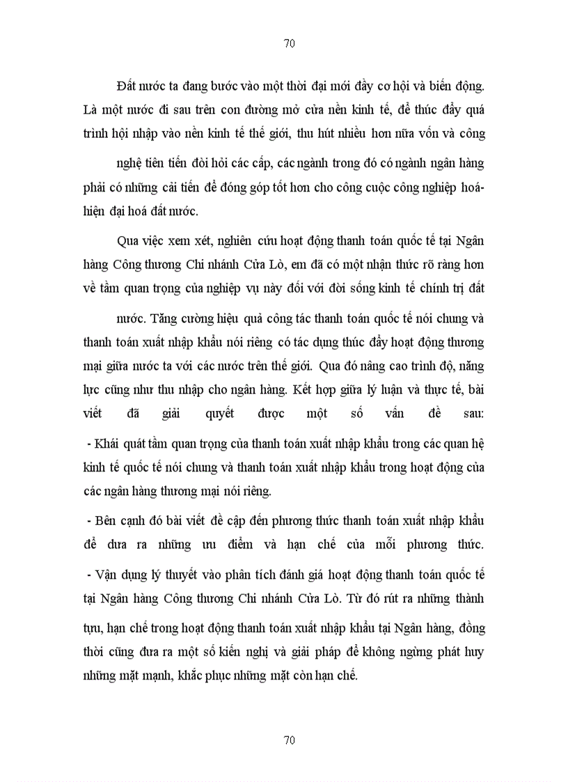 image for page Phát triển hoạt động thanh toán quốc tế tại Ngân hàng Công Thương Chi nhánh Cửa Lò