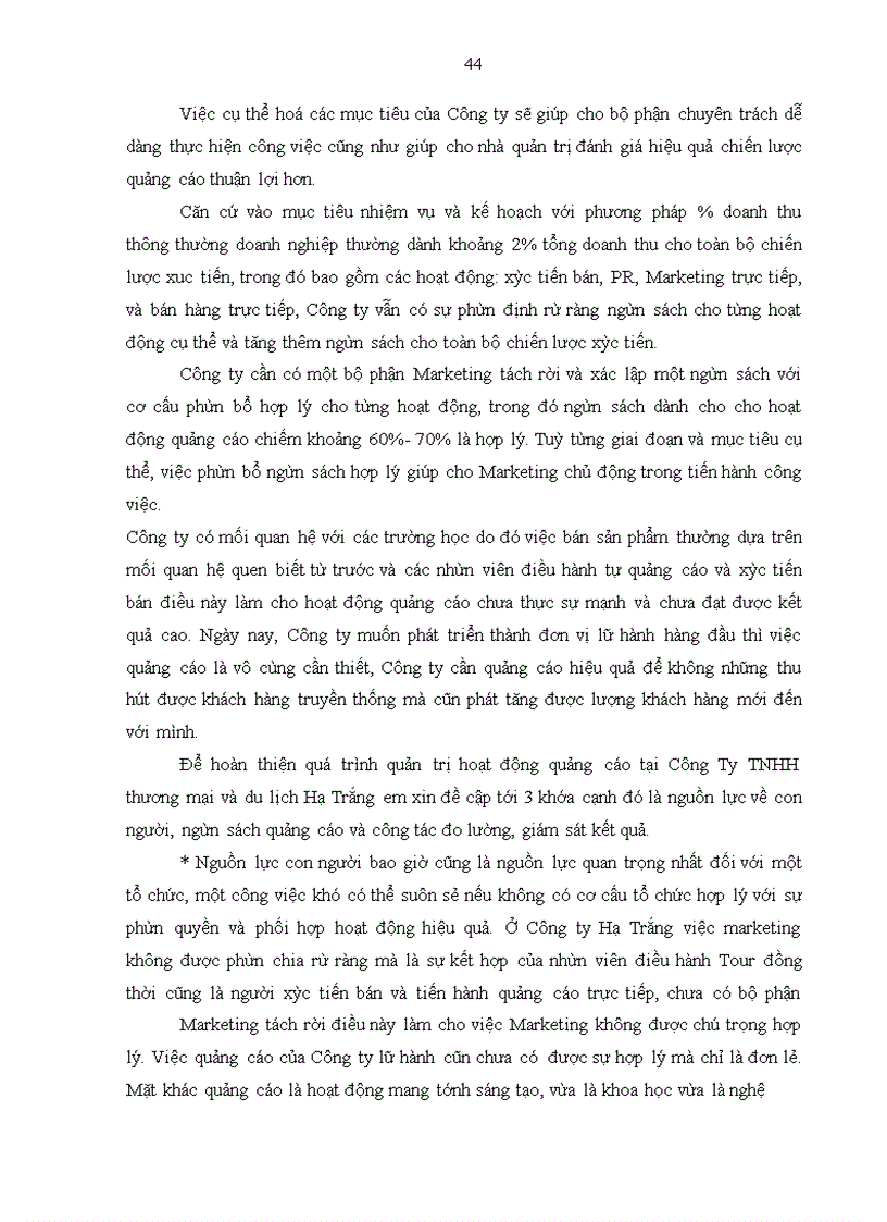 image for page Giải pháp hoàn thiện hoạt động quảng cáo đối với thị trường khách du lịch nội địa của Công ty TNHH thương mại và du lịch Hạ Trắng