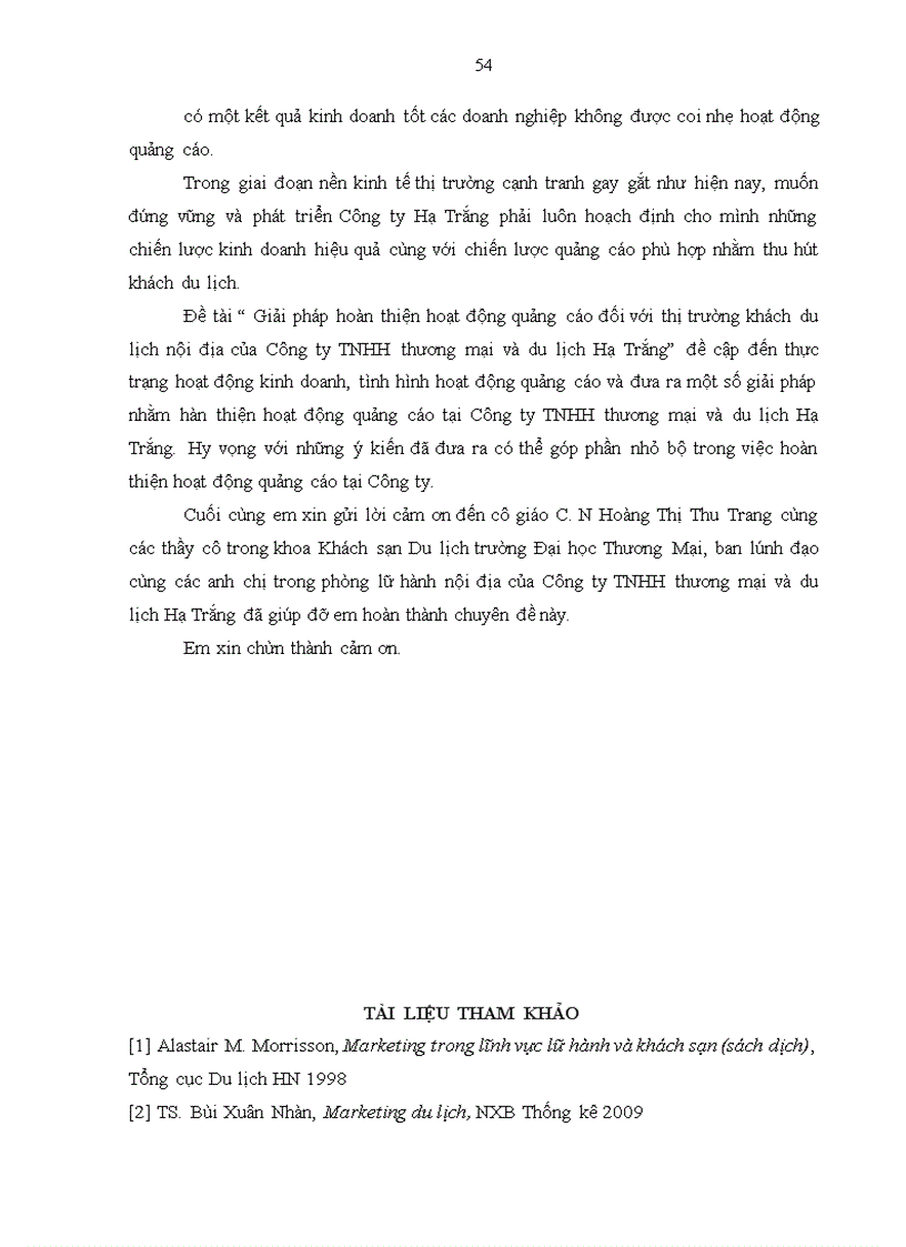 image for page Giải pháp hoàn thiện hoạt động quảng cáo đối với thị trường khách du lịch nội địa của Công ty TNHH thương mại và du lịch Hạ Trắng