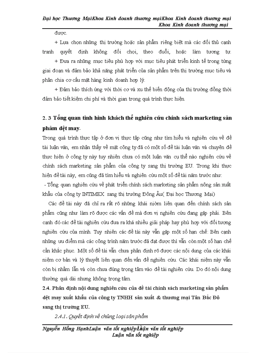 image for page Phát triển chính sách marketing sản phẩm dệt may xuất khẩu của công ty TNHH sản xuất & thương mại Tân Bắc Đô sang thị trường EU